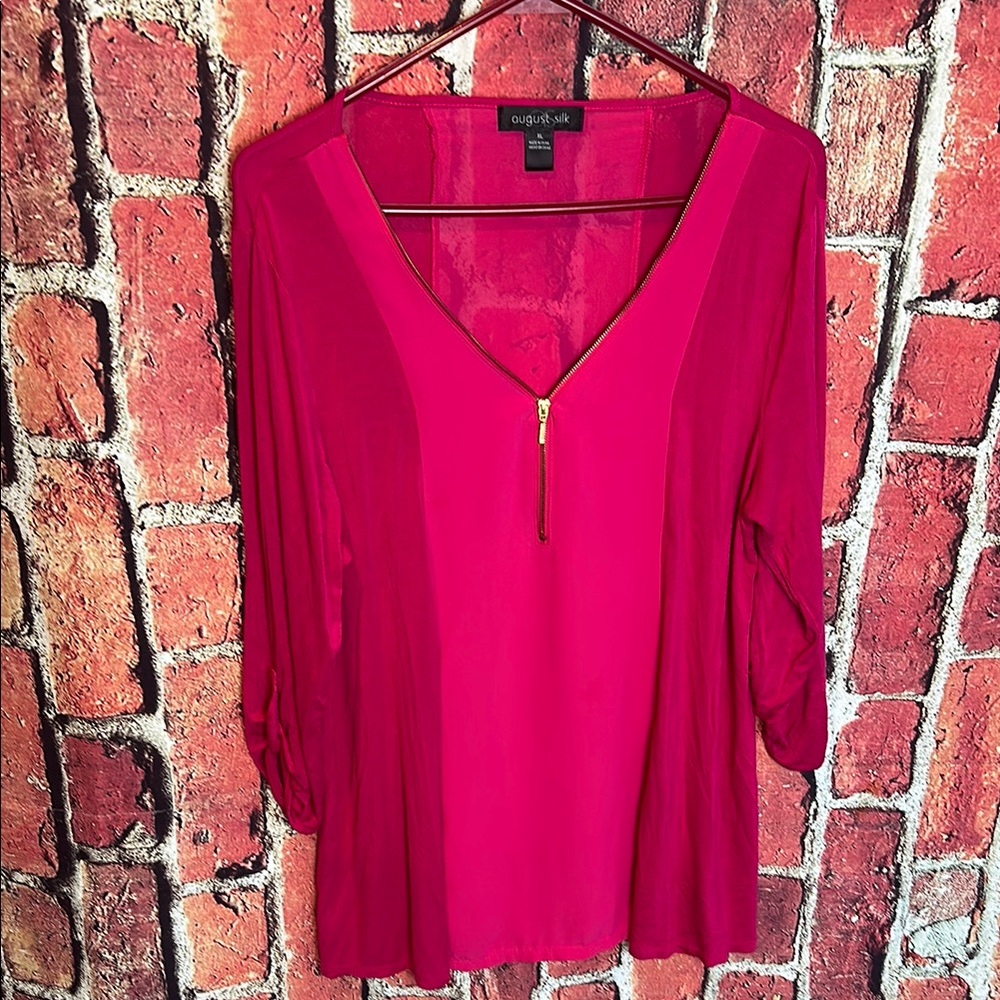 Women's Pink Blouse with Zipper by August Silk size XL